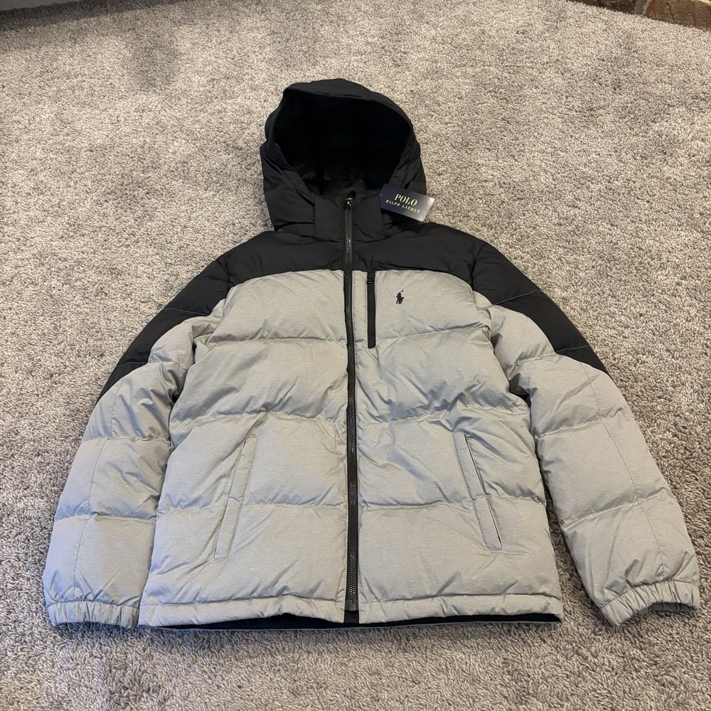 Polo Ralph Lauren Gray Down Puffer Jacket for Kids L 14-16 with Removable Hood